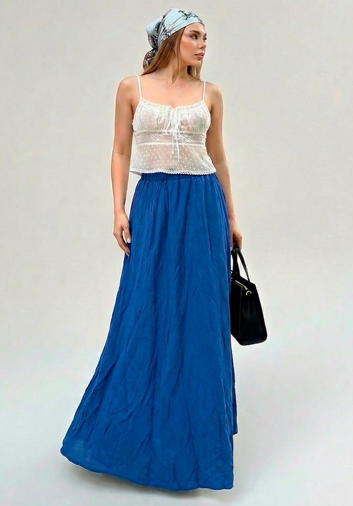 Kadın Astarlı Trikoton Kumaş Maksi Boy Yüksek Bel Salaş Kesim Etek  - 2