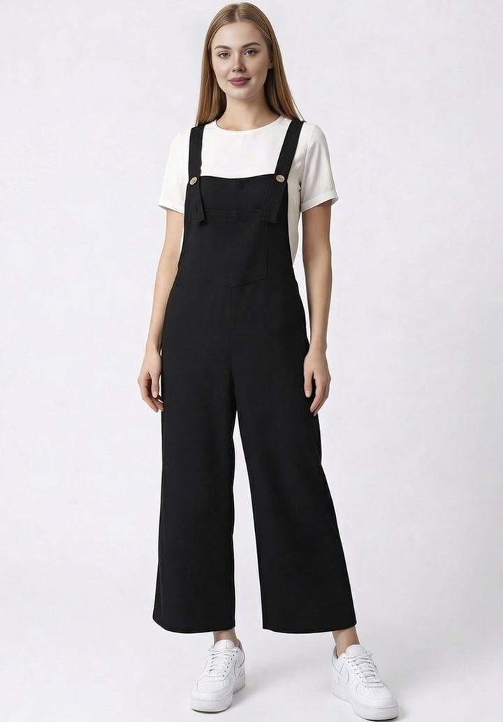 Kadın Geniş Paça Keten Görünümlü Bahçıvan Askılı Rahat Kesim Salopet Tulum - 2