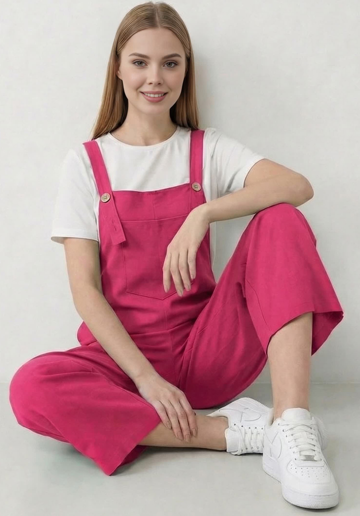 Kadın Geniş Paça Keten Görünümlü Bahçıvan Askılı Rahat Kesim Salopet Tulum - 2