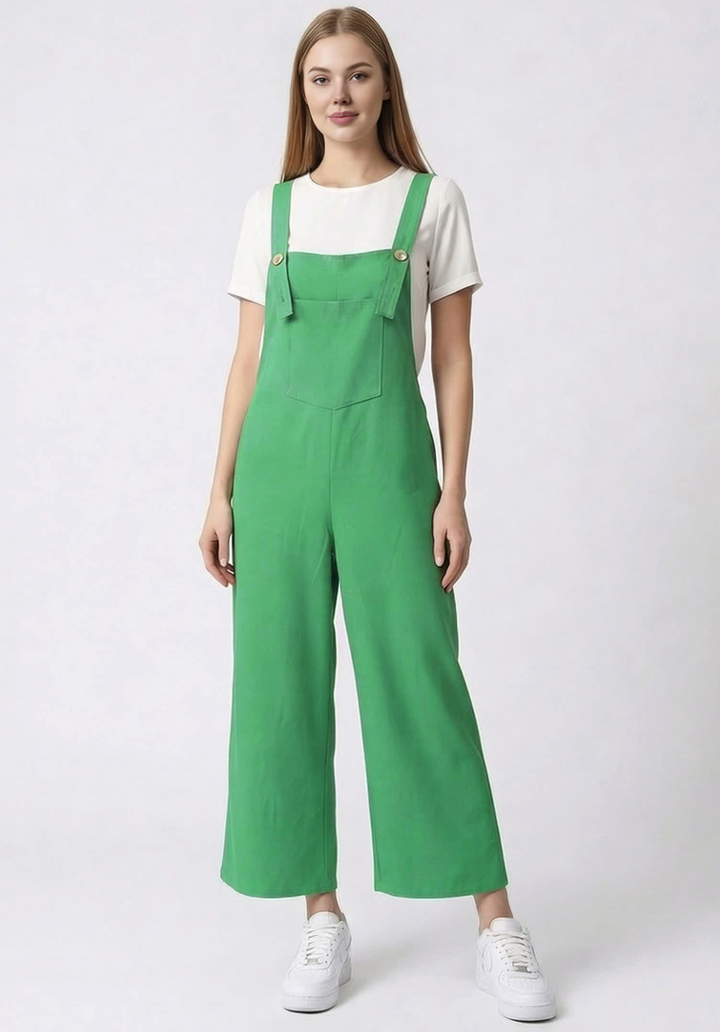 Kadın Geniş Paça Keten Görünümlü Bahçıvan Askılı Rahat Kesim Salopet Tulum - 2