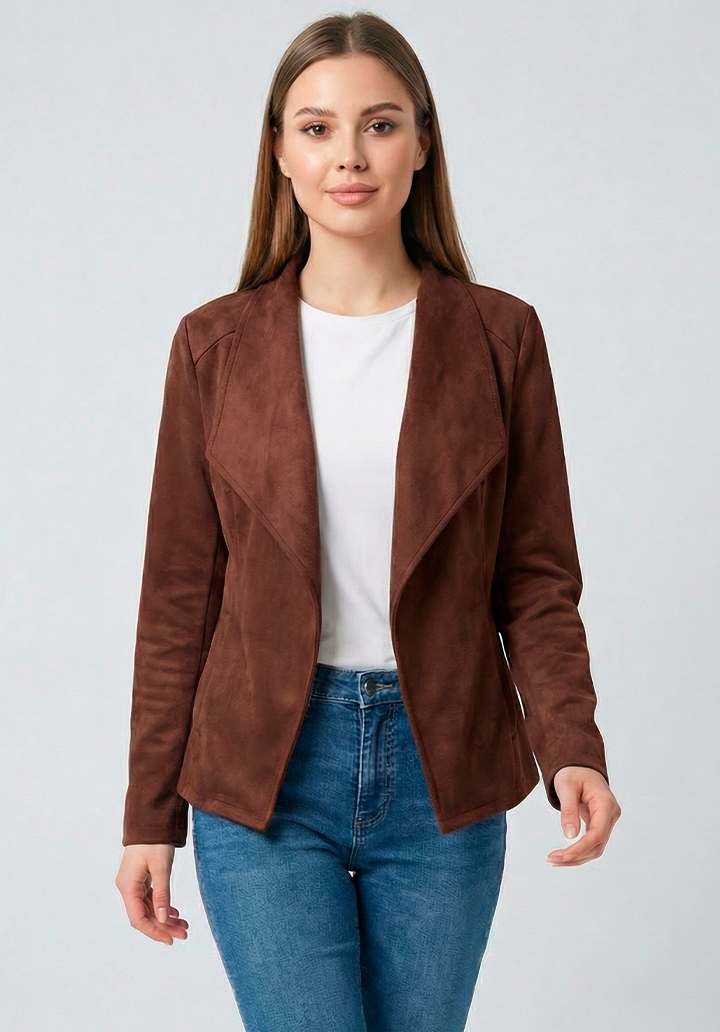 Kadın Uzun Kollu Önü Açık Yakalı Süet Ceket - 2