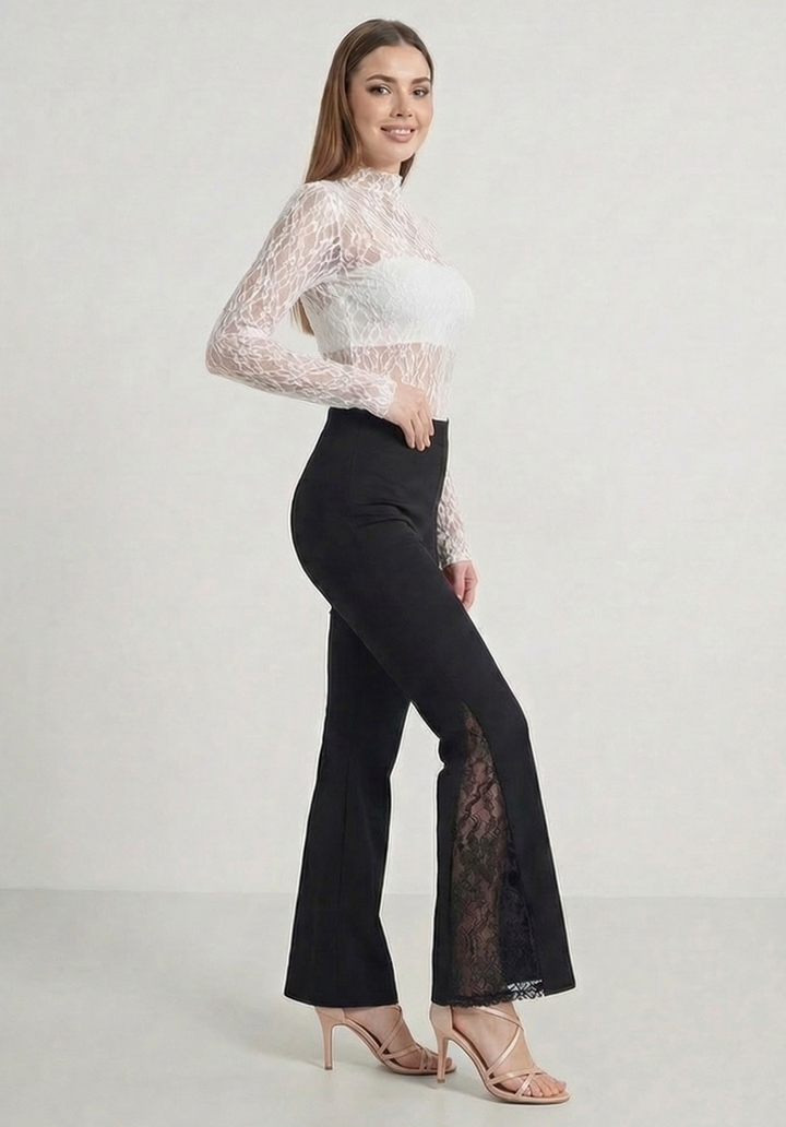 Dantel Eklemeli İspanyol Paça Scuba Tayt Pantolon - 2