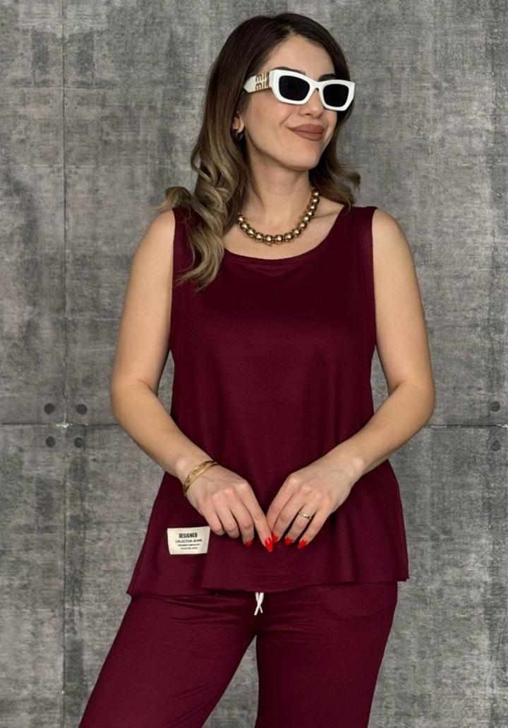 Kadın Rahat Kesim Viskon Kolsuz Bluz ve Pantolon Alt Üst Takım - 2