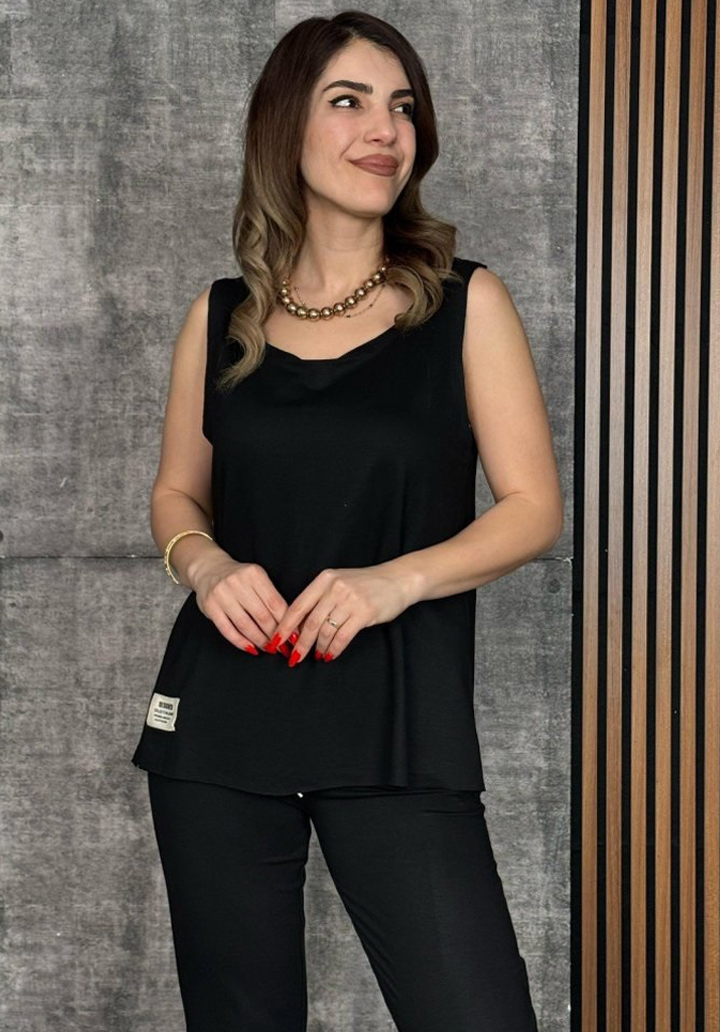 Kadın Rahat Kesim Viskon Kolsuz Bluz ve Pantolon Alt Üst Takım - 2