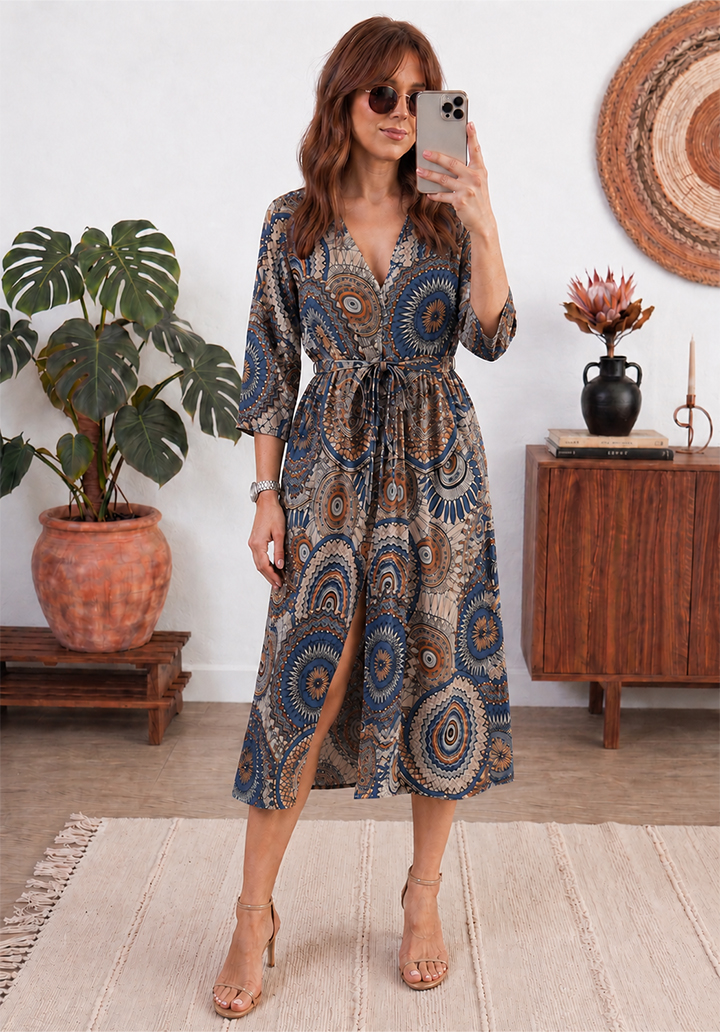 Kısa Kollu Önü Açık Belden Kuşaklı Uzun Kimono - Mor - 2