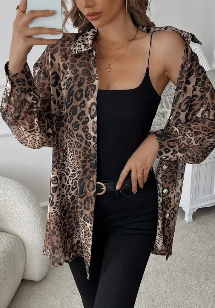 Kadın Uzun Kollu Yakalı Önden Düğmeli Şifon Gömlek  - 3