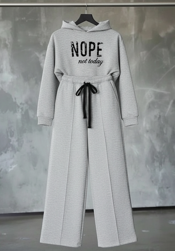 Kadın Uzun Kollu Nope Baskılı Beli Ribanalı İkili Takım  - 3