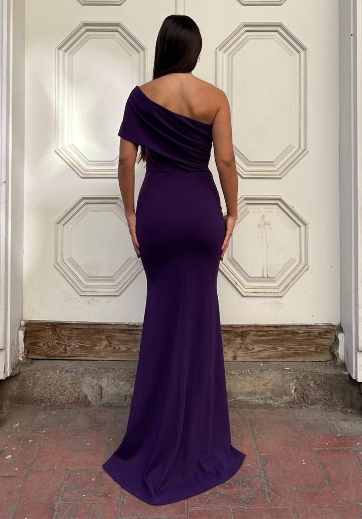 Straplez Yaka Tül Kol Aksesuarlı Krep Abiye Elbise - 3