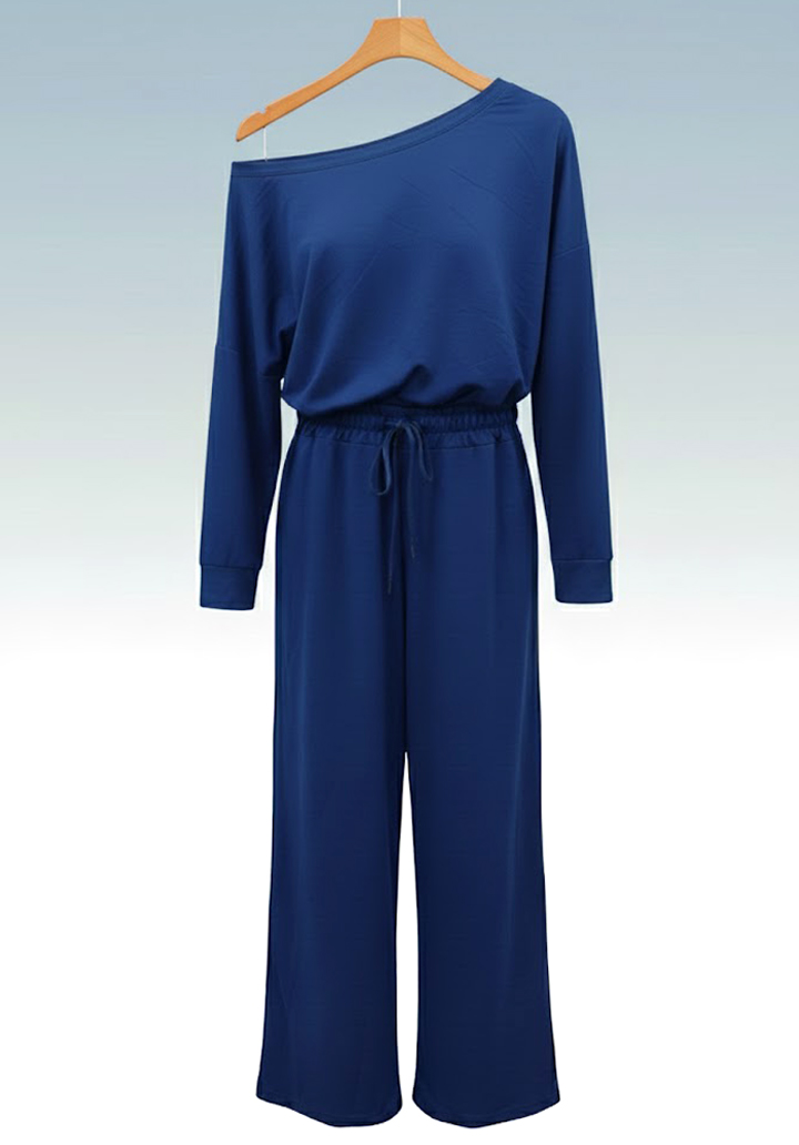 Kadın Uzun Kollu Tek Omuzdan Açık Viskon İki İplik Bluz ve Pantolon İkili Takım - 3