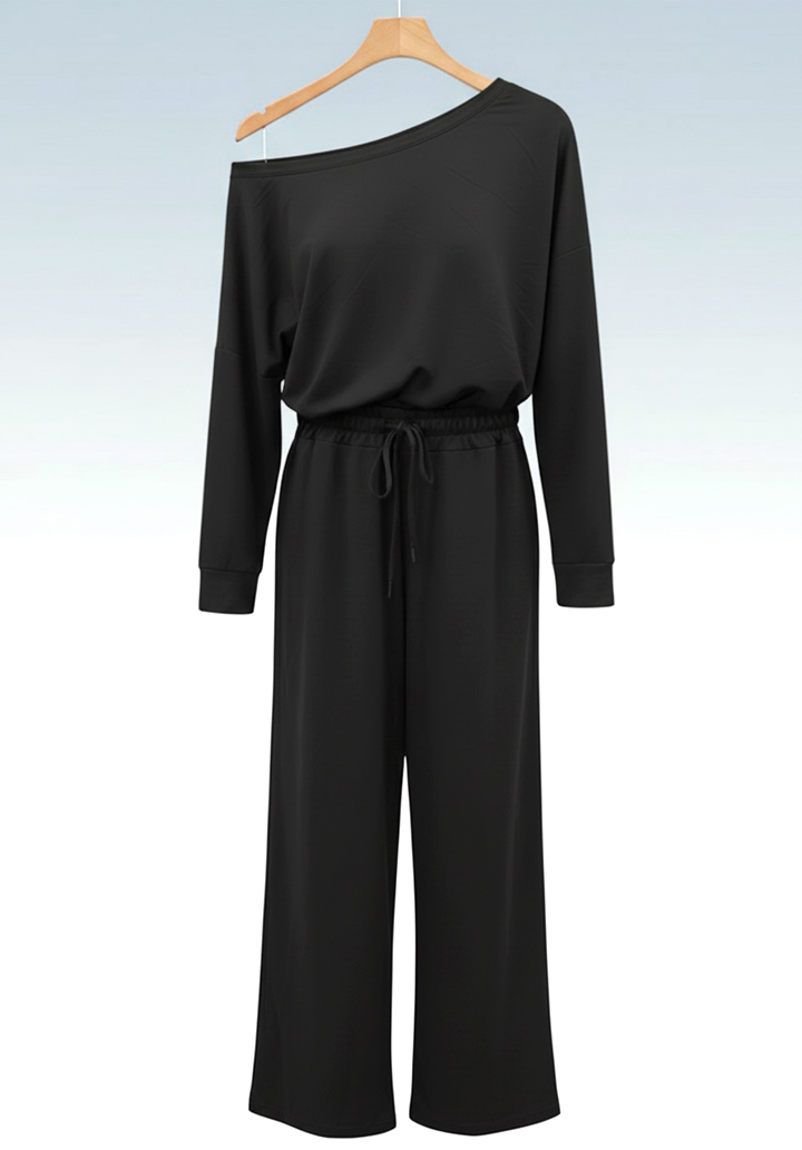 Kadın Uzun Kollu Tek Omuzdan Açık Viskon İki İplik Bluz ve Pantolon İkili Takım - 3