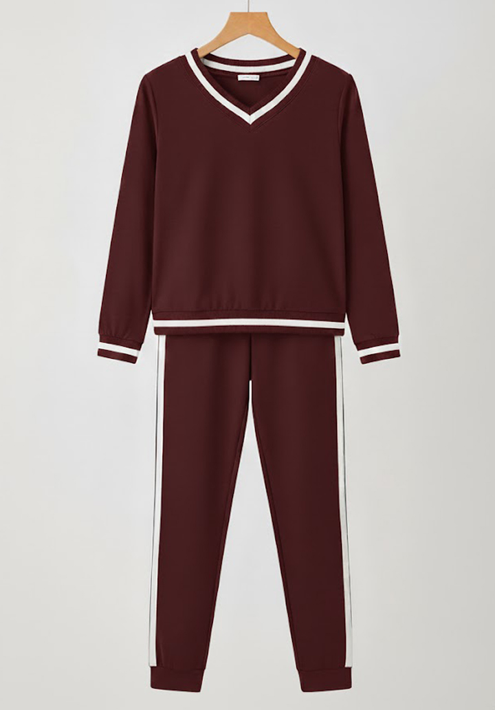 Kadın Uzun Kollu V Yakalı Ribanalı Viskon İki İplik Bluz ve Pantolon İkili Takım - 3