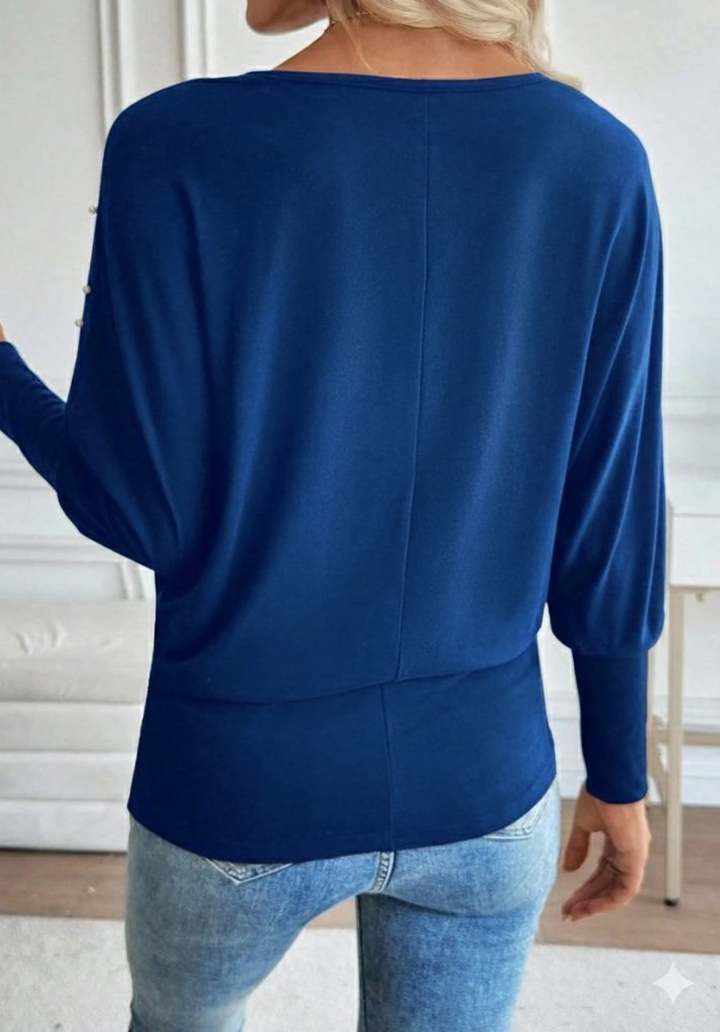 Kadın Uzun Kollu Yuvarlak Yaka İncili Viskon Bluz  - 3