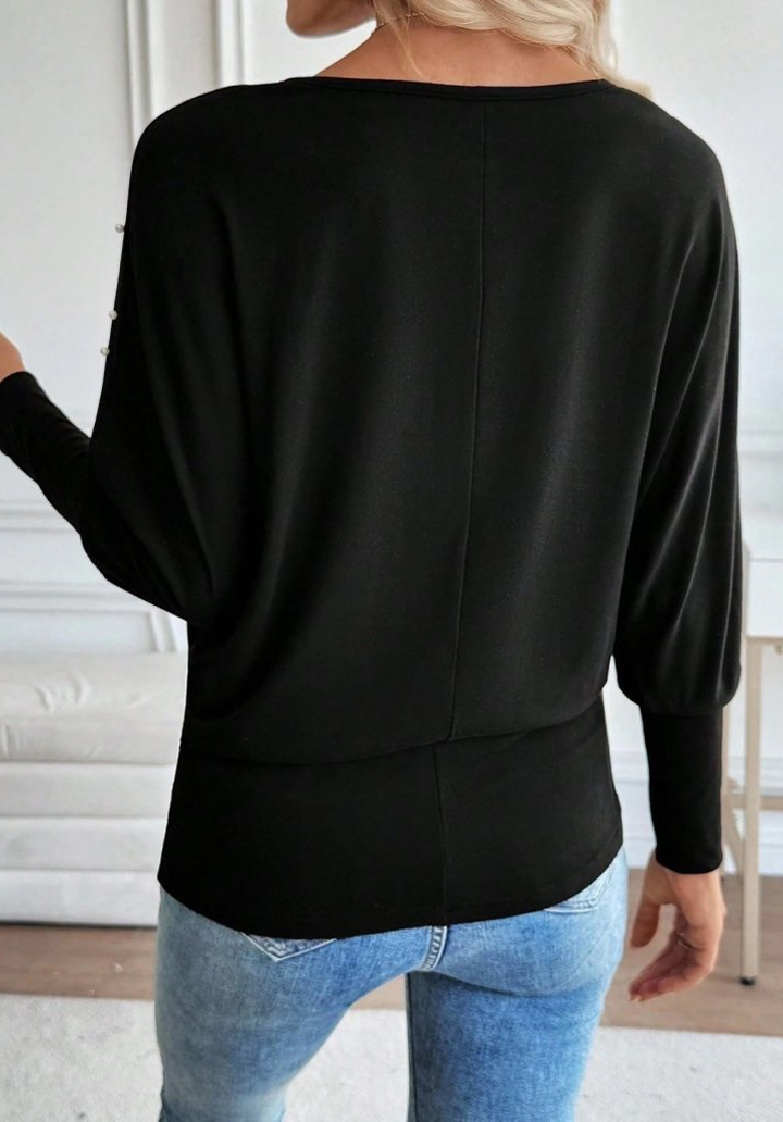 Kadın Uzun Kollu Yuvarlak Yaka İncili Viskon Bluz  - 3