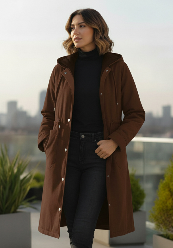 Kapüşonlu İçi Kaşe Su Geçirmez Mikro Kumaş Midi Boy Mont - 3