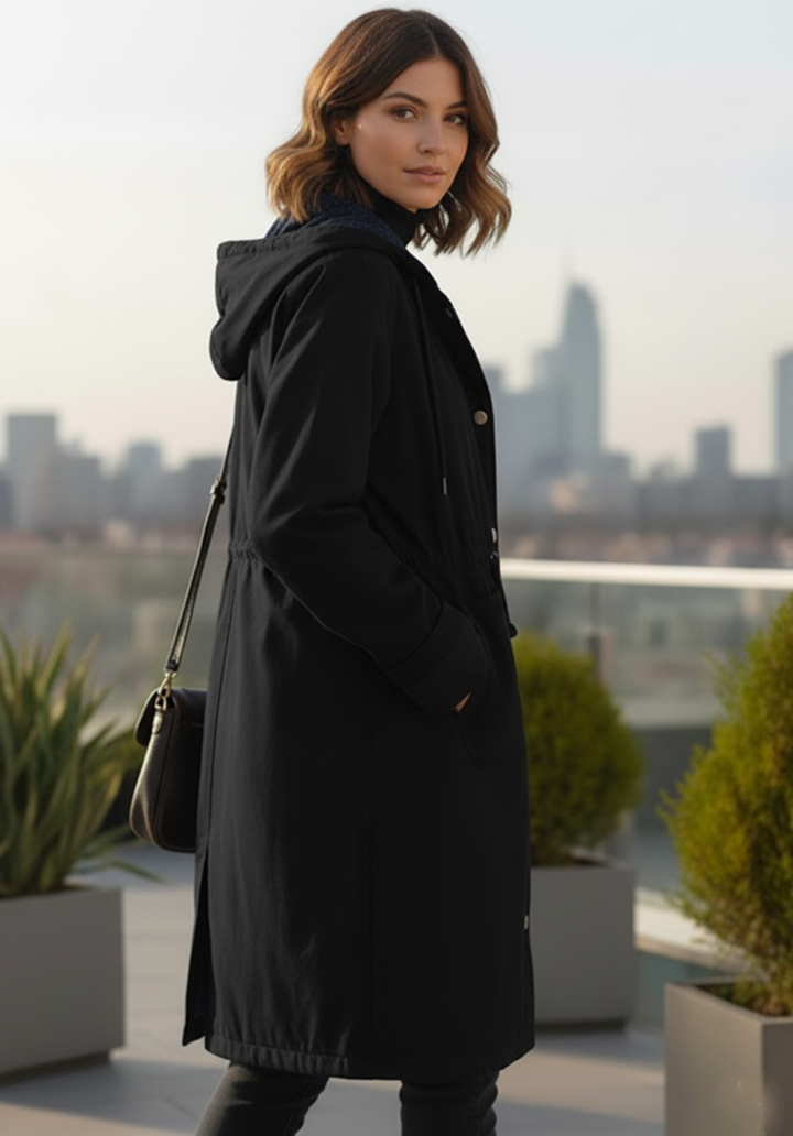 Kapüşonlu İçi Kaşe Su Geçirmez Mikro Kumaş Midi Boy Mont - 3