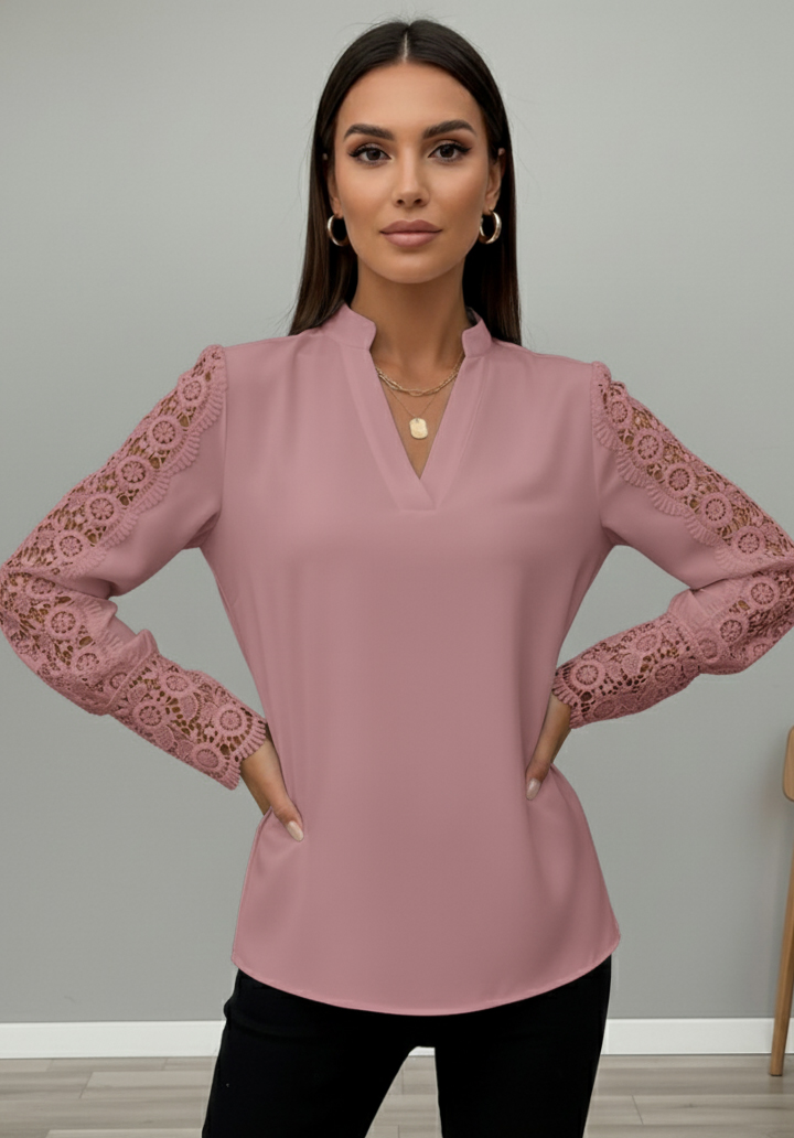 Modern Kesim Hakim Yaka  Kolları Dantel Detaylı Şık Bluz - 3