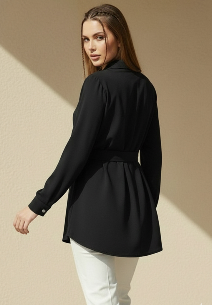 Önden Kemerli Uzun Kollu Yeni Sezon Şık Tunik Gömlek - 3