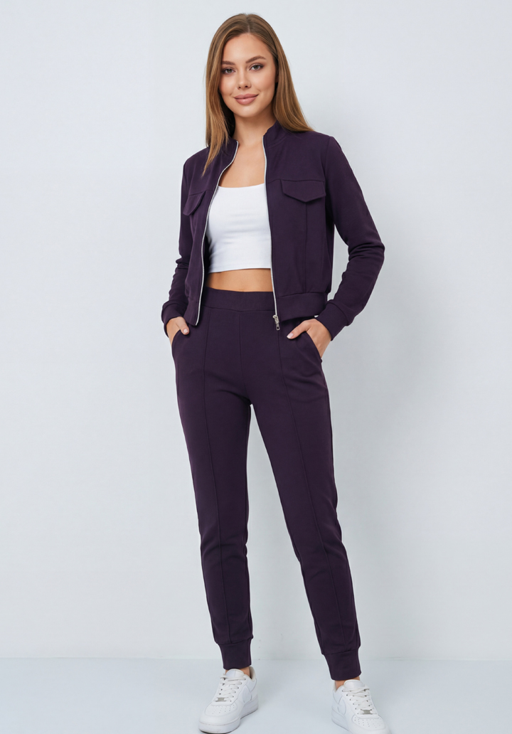 Cepli Fermuarlı Kısa Ceket ve Pantolon İkili Takım - 3