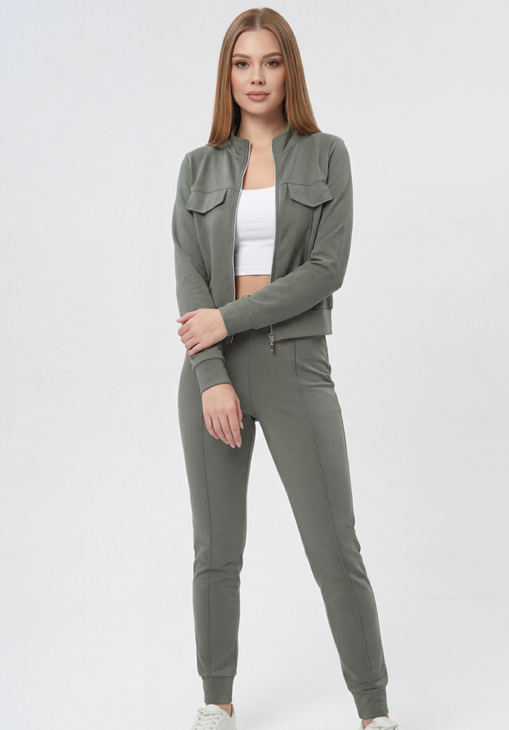 Cepli Fermuarlı Kısa Ceket ve Pantolon İkili Takım - 3