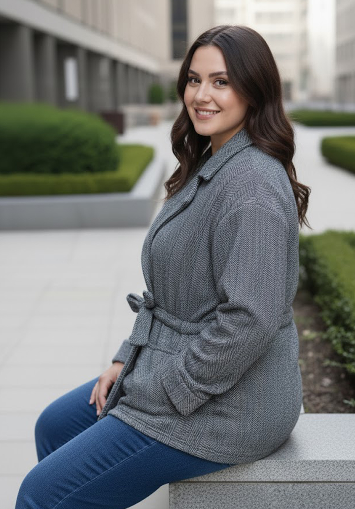 Kaşe Kumaş Bağlamalı Kuşak Detaylı Kısa Mont Ceket - 3