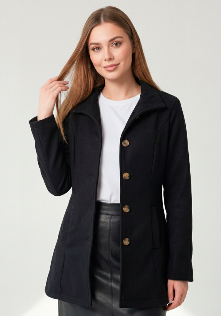 Kadın Bordo Dik Yaka Düğmeli Astarsız Kaşe Kaban - 3