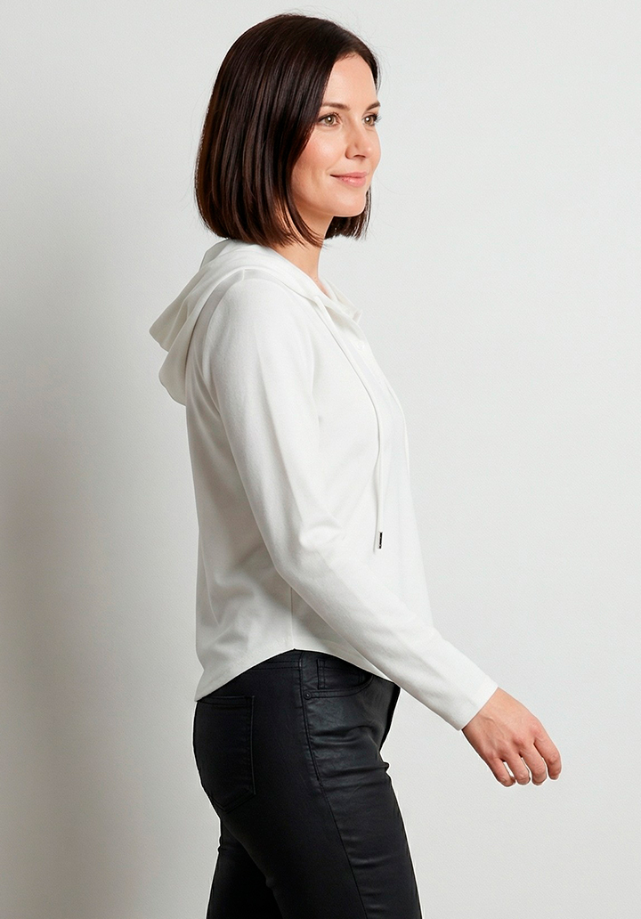 Kadın Düğme Yakalı Kapüşonlu İki İplik Bluz - 3