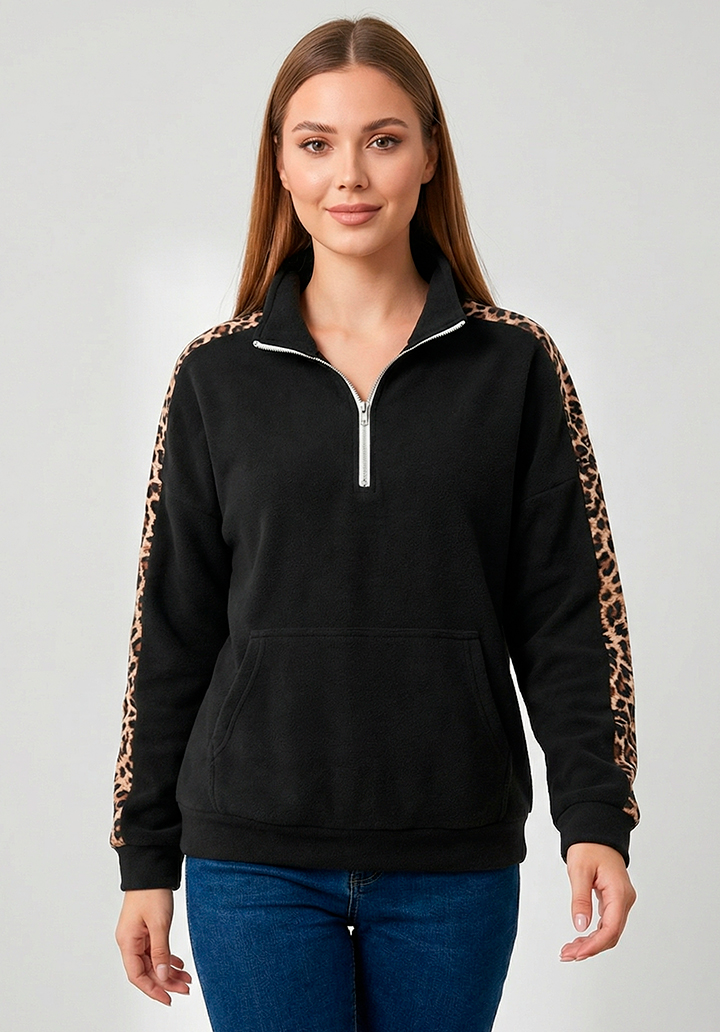 Kadın Uzun Kollu Balıkçı Yaka önden Fermuarlı Polar Bluz - 3