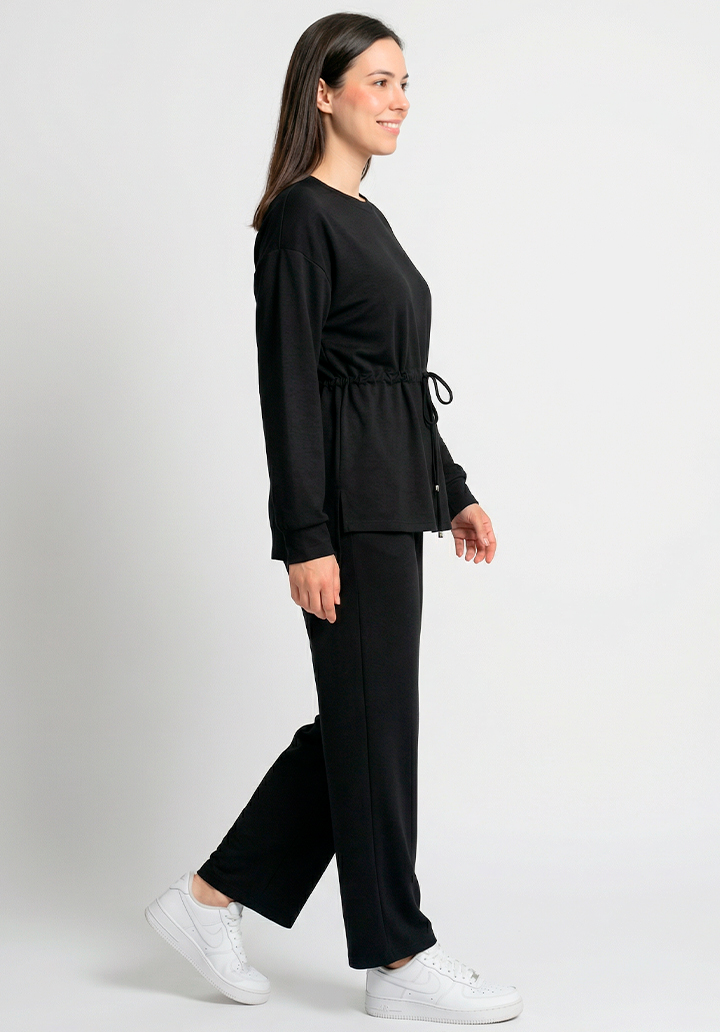 Kadın Beli Bağlamalı Büzgülü Rahat Kesim İki İplik Kumaş Alt Üst Takım - 3