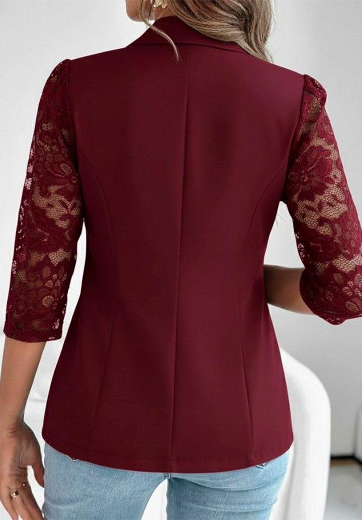 Atlas Kumaş Dantel Detaylı Truvakar Kol Blazer Ceket - 3