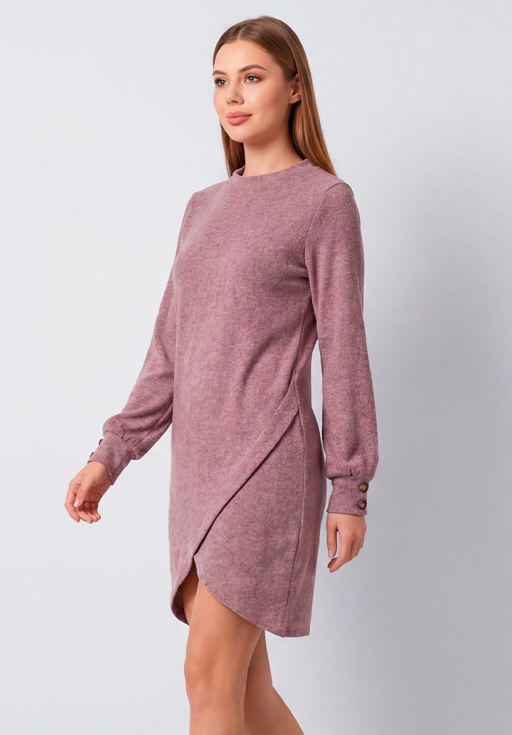 Casual Şık Düğme Detaylı Asimetrik Kesim Kruvaze Sarma Yumoş Elbise - 3