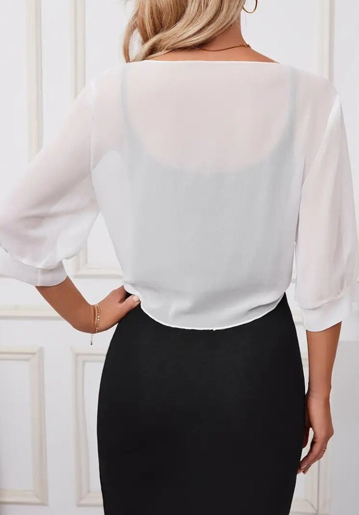 Kadın Fakir Kollu Önden Bağlamalı Kısa Şifon Bolero Ceket - 3