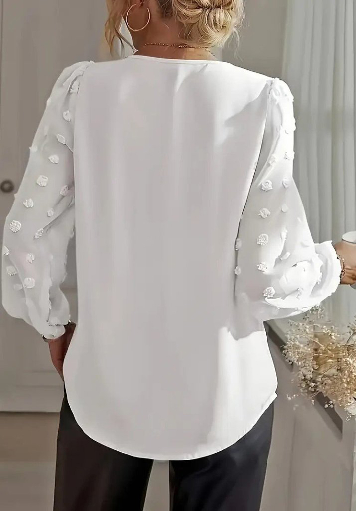 Kadın Uzun Kollu V Yakalı Kolları Popon Detaylı Sandy Bluz  - 3
