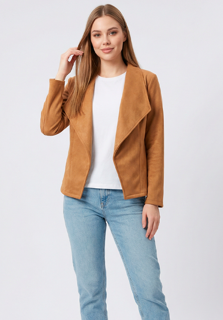 Kadın Uzun Kollu Önü Açık Yakalı Süet Ceket - 3