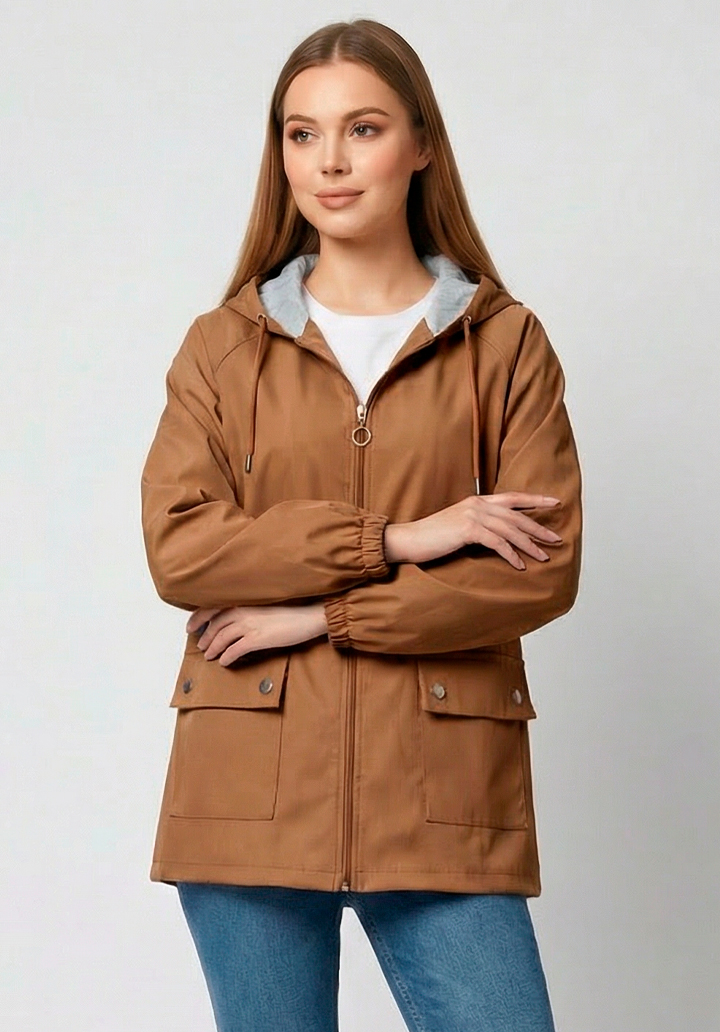 Kadın Kapüşonlu Su Geçirmez Bondit Kumaş Mevsimlik Yağmurluk ve Rüzgarlık - 3