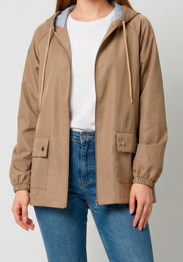 Kadın Kapüşonlu Su Geçirmez Bondit Kumaş Mevsimlik Yağmurluk ve Rüzgarlık - 3