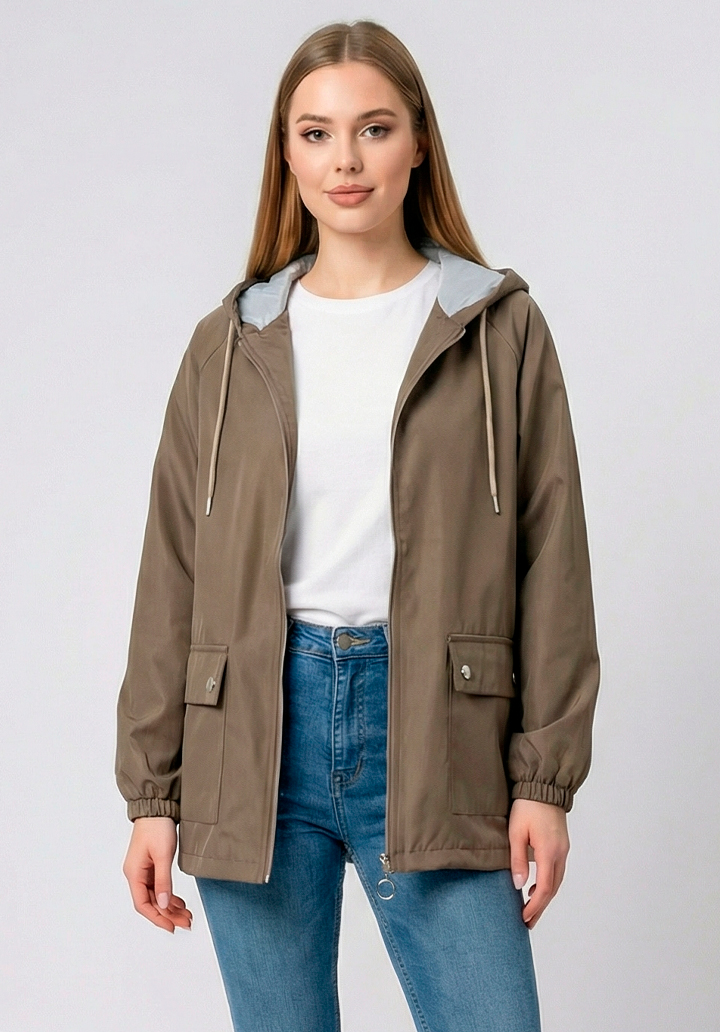 Kadın Kapüşonlu Su Geçirmez Bondit Kumaş Mevsimlik Yağmurluk ve Rüzgarlık - 3