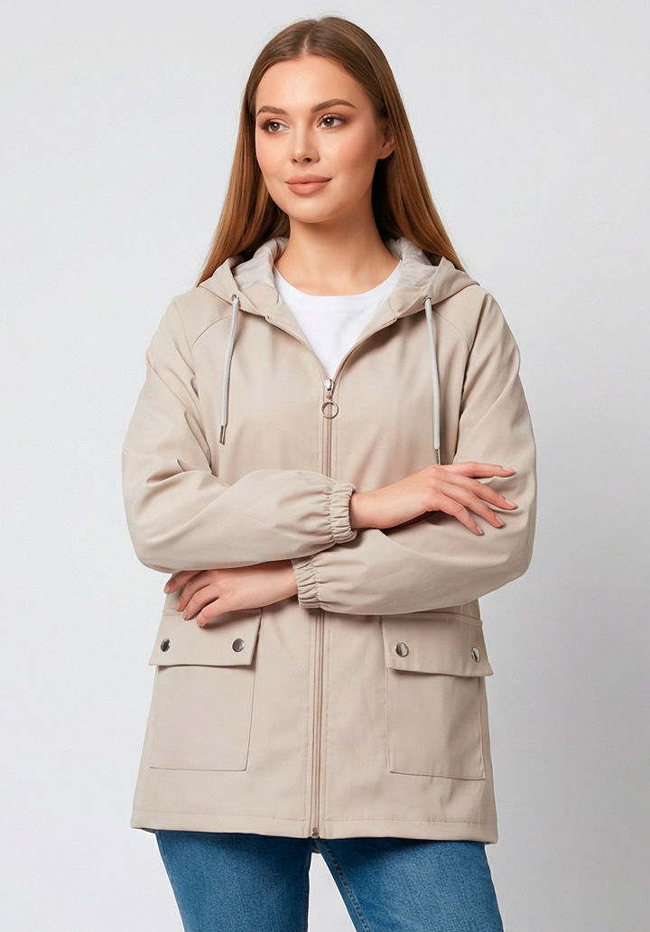 Kadın Kapüşonlu Su Geçirmez Bondit Kumaş Mevsimlik Yağmurluk ve Rüzgarlık - 3