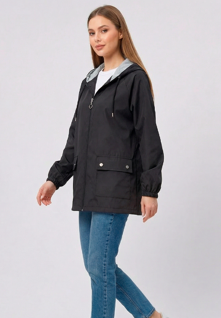 Kadın Kapüşonlu Su Geçirmez Bondit Kumaş Mevsimlik Yağmurluk ve Rüzgarlık - 3