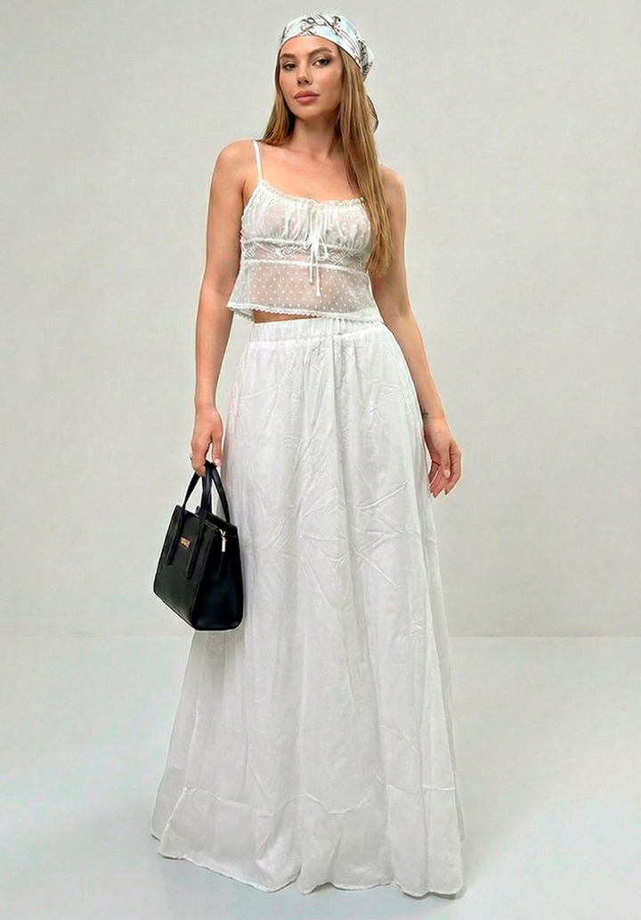 Kadın Astarlı Trikoton Kumaş Maksi Boy Yüksek Bel Salaş Kesim Etek  - 3