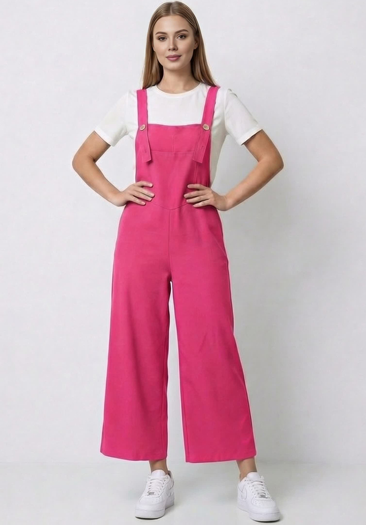 Kadın Geniş Paça Keten Görünümlü Bahçıvan Askılı Rahat Kesim Salopet Tulum - 3