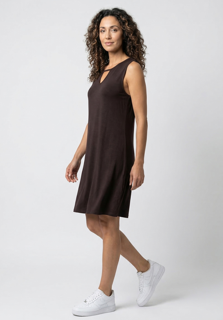 Kadın Viskon Damla Yaka Detaylı Kolsuz Rahat Kesim Günlük Elbise - 3