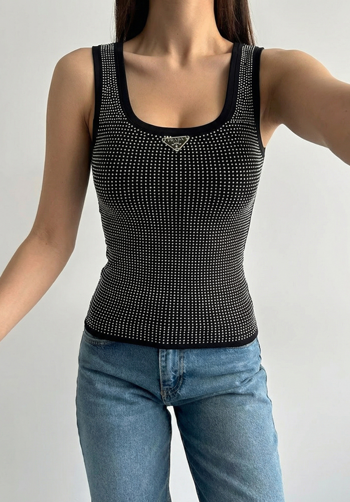 Kadın Taş Detaylı Siyah Askılı Bluz - 3