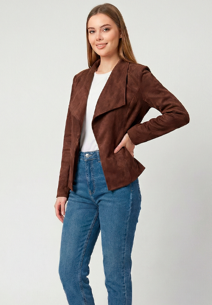 Kadın Uzun Kollu Önü Açık Yakalı Süet Ceket - 3