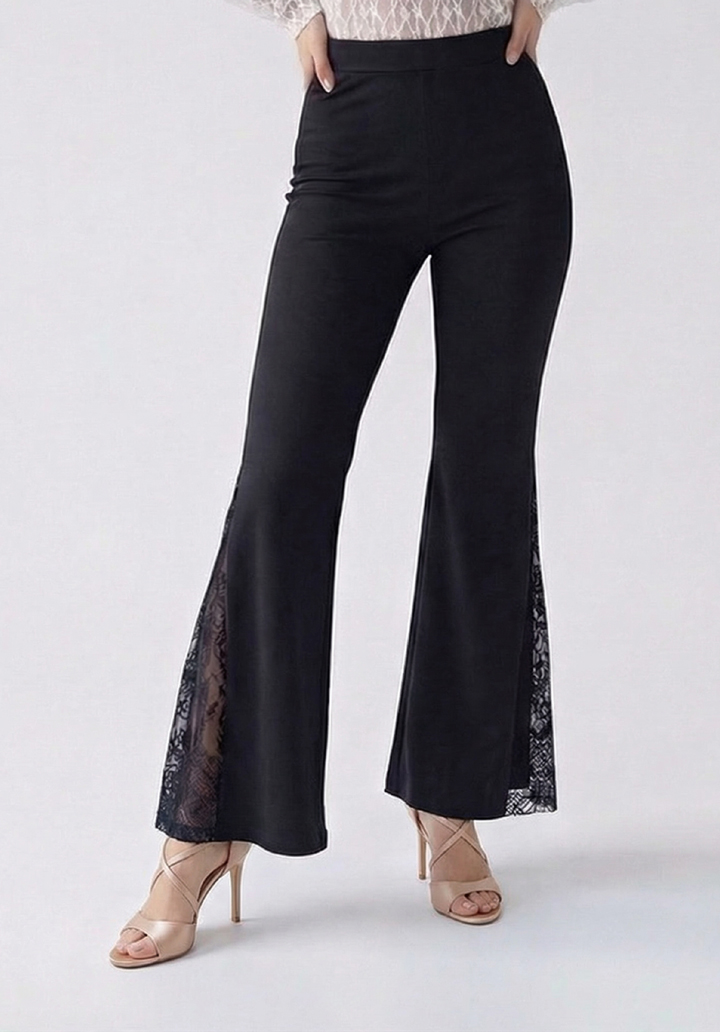 Dantel Eklemeli İspanyol Paça Scuba Tayt Pantolon - 3