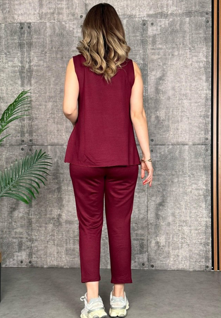 Kadın Rahat Kesim Viskon Kolsuz Bluz ve Pantolon Alt Üst Takım - 3