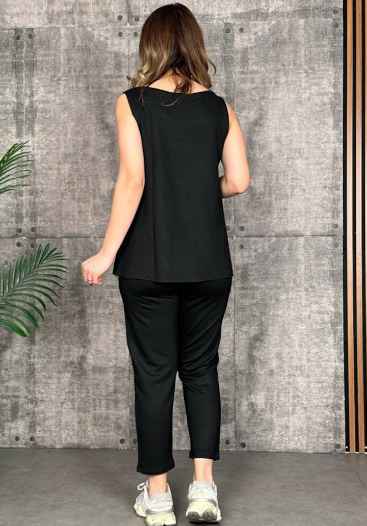 Kadın Rahat Kesim Viskon Kolsuz Bluz ve Pantolon Alt Üst Takım - 3