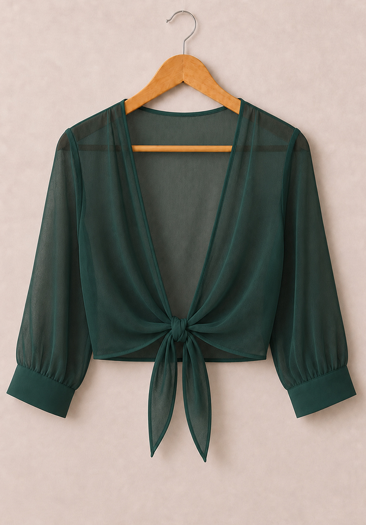 Önden Bağlamalı Şifon Bolero - Yeşil - 3