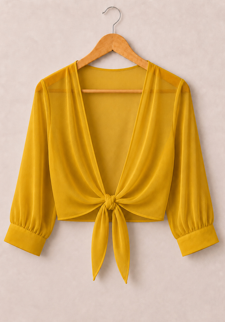Önden Bağlamalı Şifon Bolero - Sarı - 3