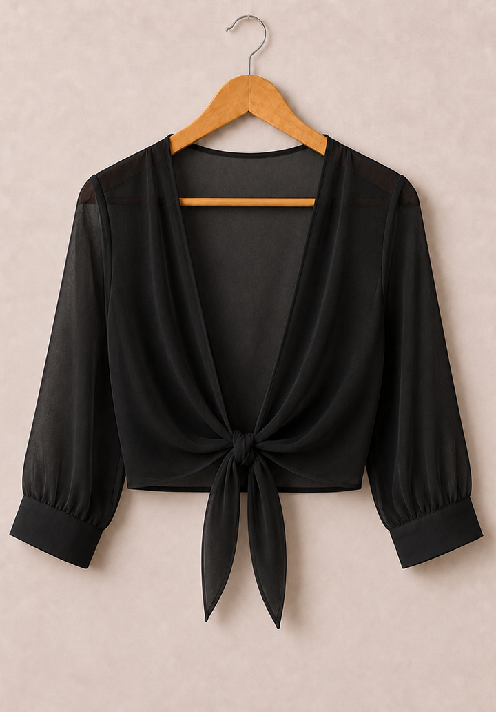 Önden Bağlamalı Şifon Bolero - Siyah - 3