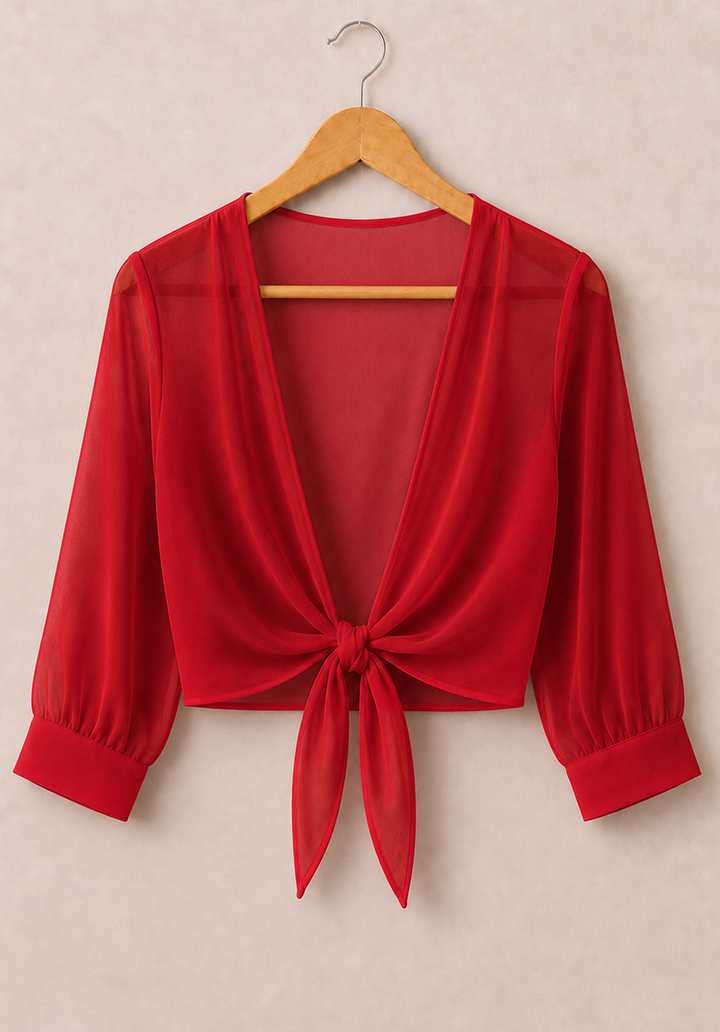 Önden Bağlamalı Şifon Bolero - Kırmızı - 3
